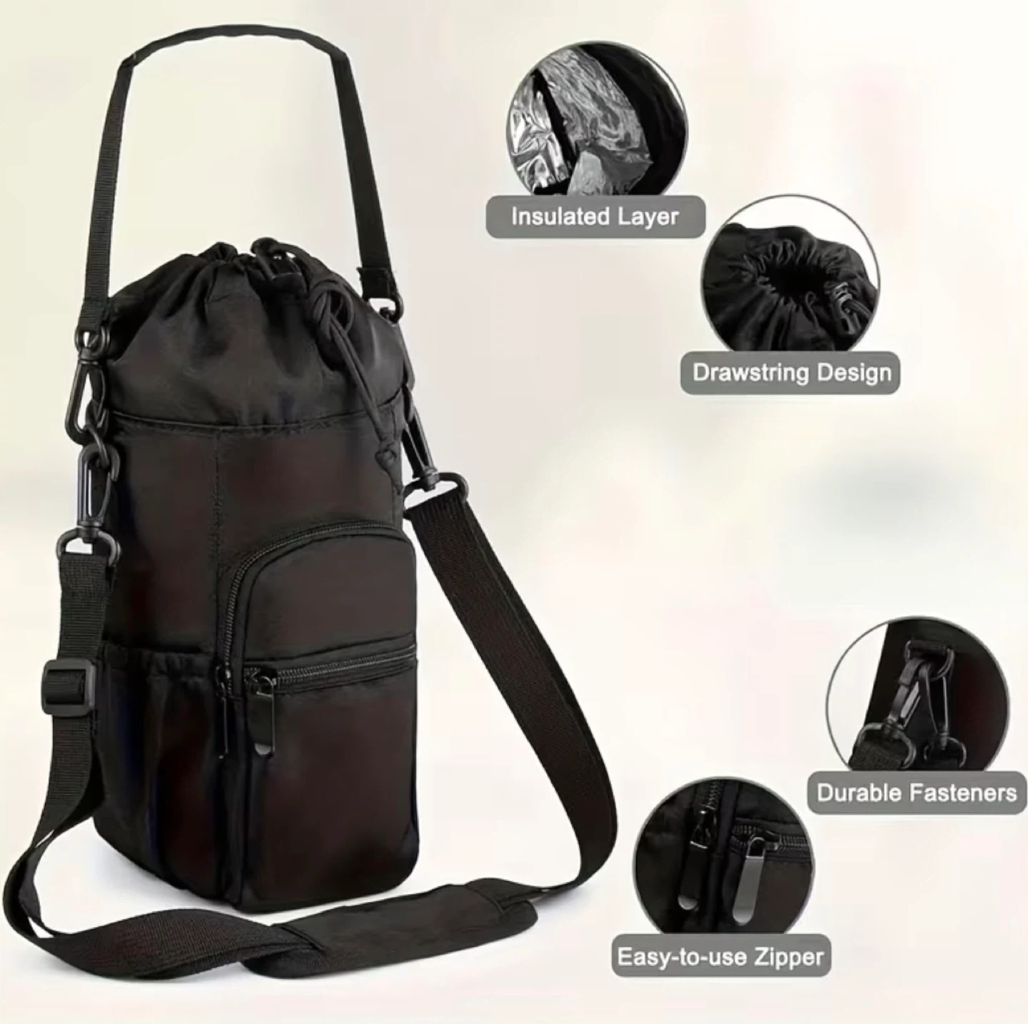 Water Bottle Carrier Bag with Multiple Pockets