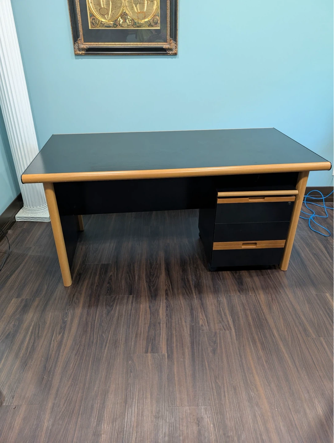 Vintage Black and Wood Executive Desk with Mobile Cabinet - photo 2