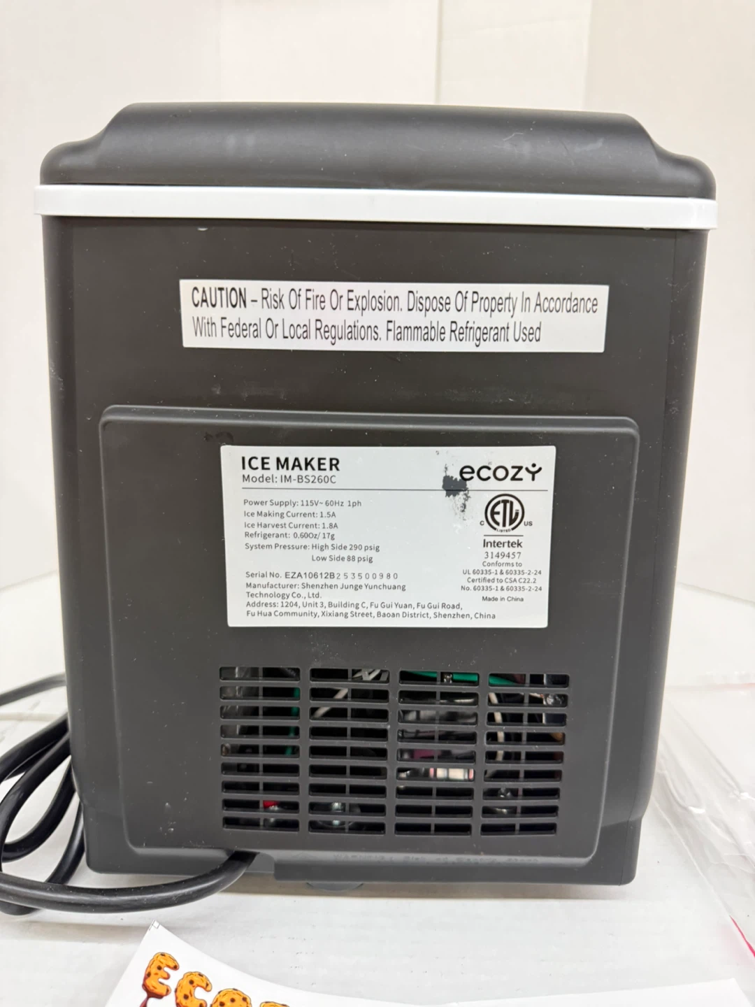 Ecozy Ice Maker Model IM-BS260C - photo 4