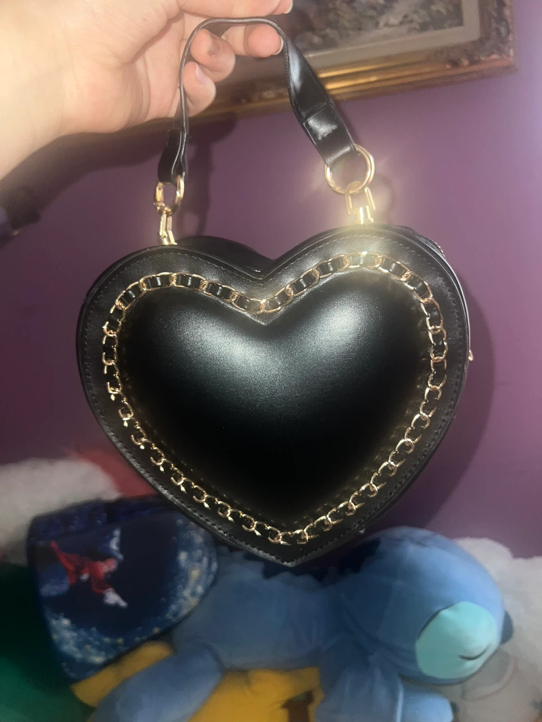 Black Heart Shaped Purse with Chain Detail ⚽ - photo 2