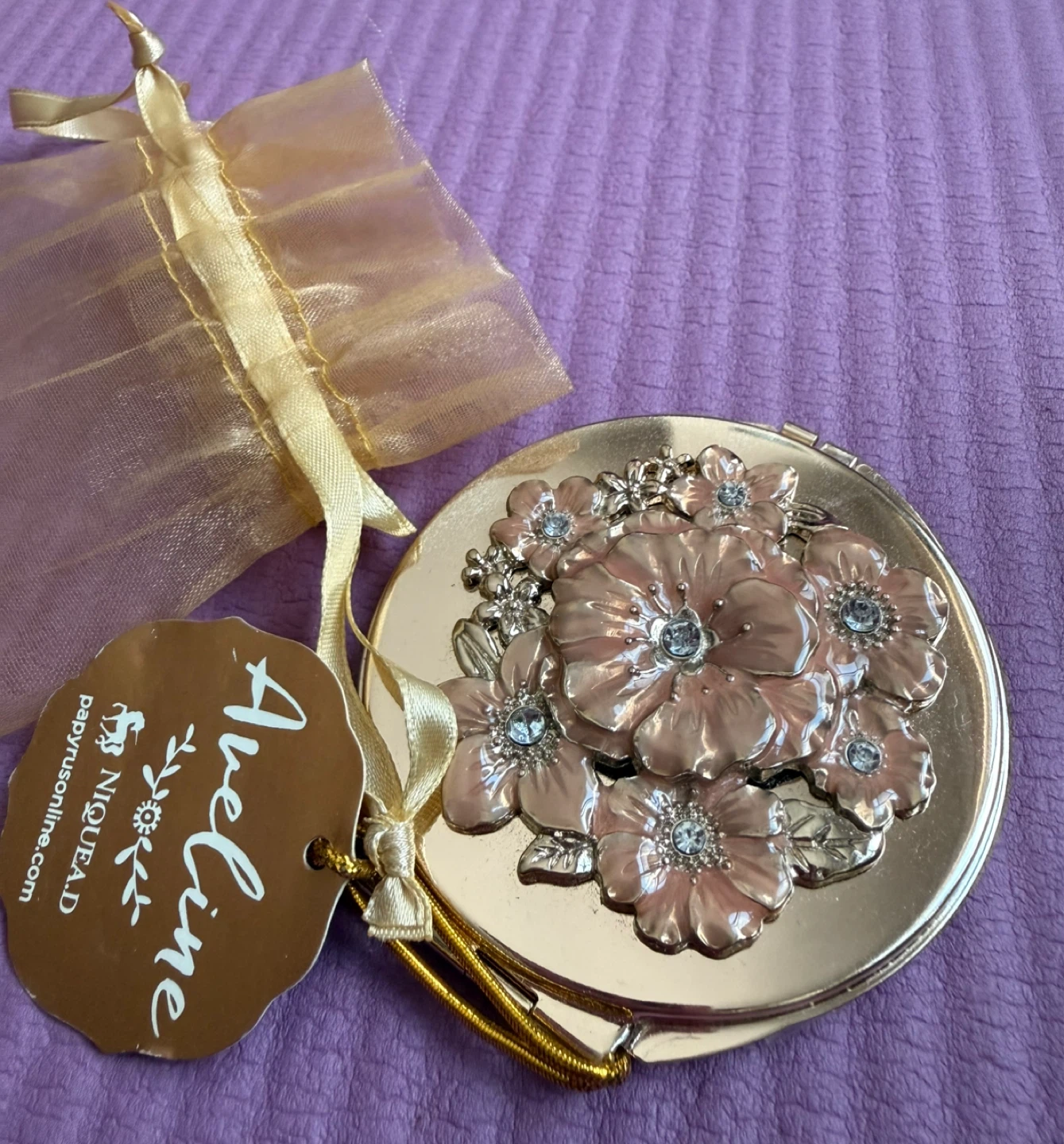 NEW⚽️Aveline Rose Gold Floral Compact Mirror with Pouch - photo 2