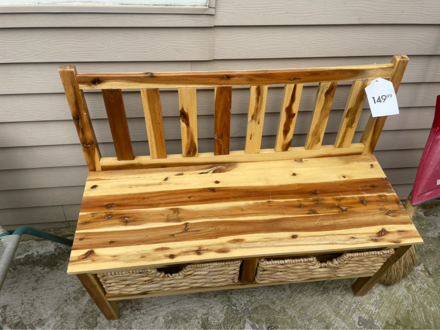 Wooden Bench with Storage Baskets