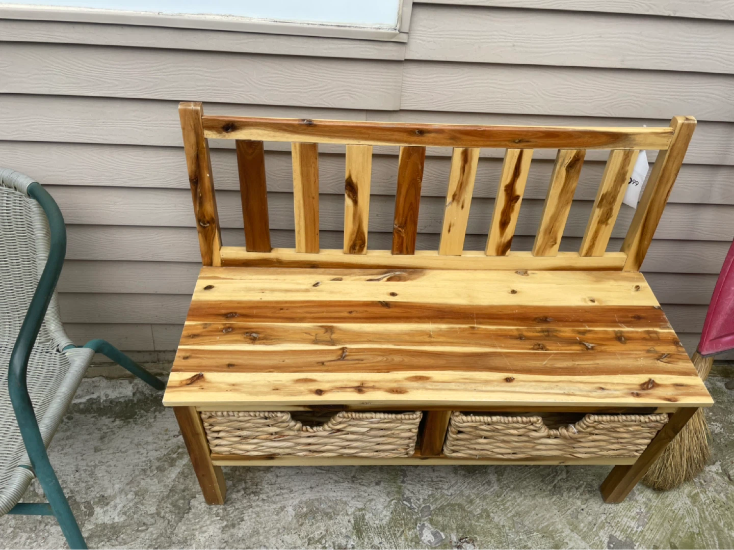 Wooden Bench with Storage Baskets - photo 2