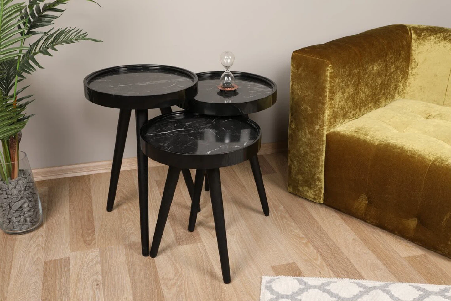 3-Piece Round Nesting Side Table Set, Black