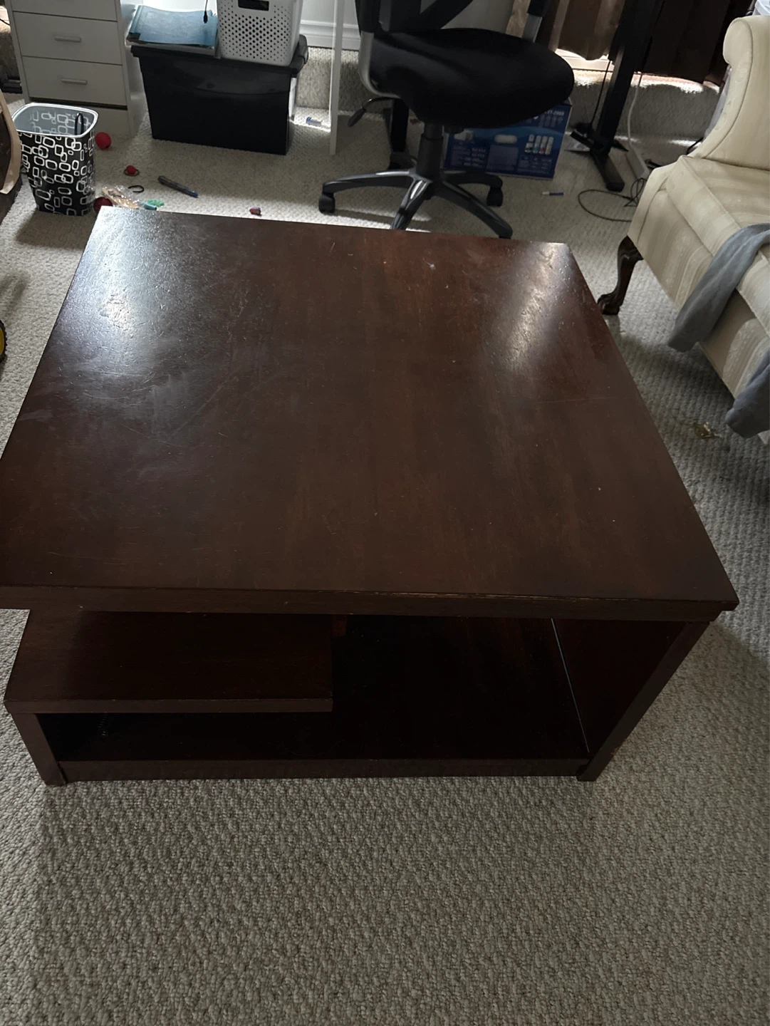 Dark Wood Square Coffee Table with Shelf - photo 2