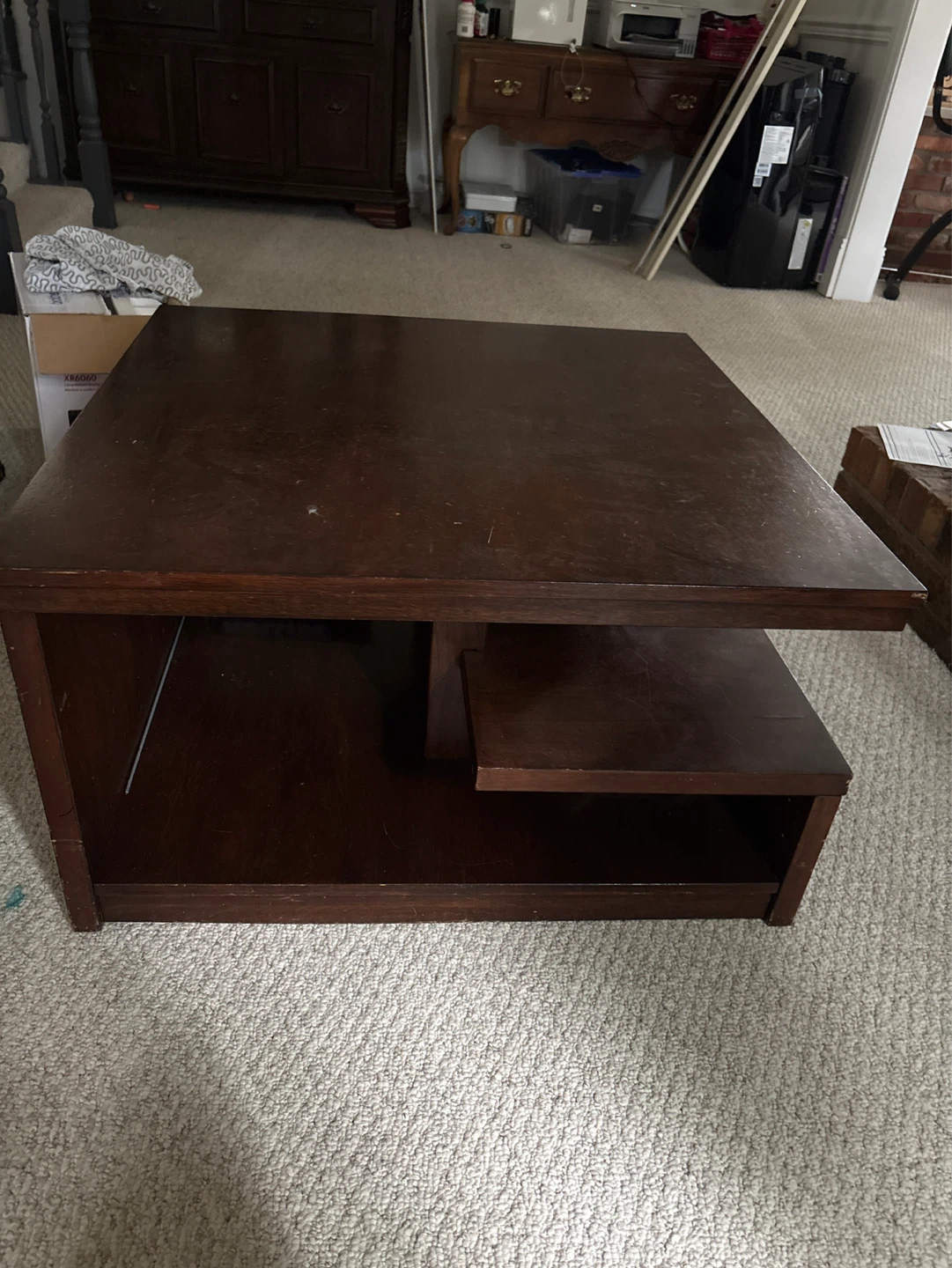 Dark Wood Square Coffee Table with Shelf