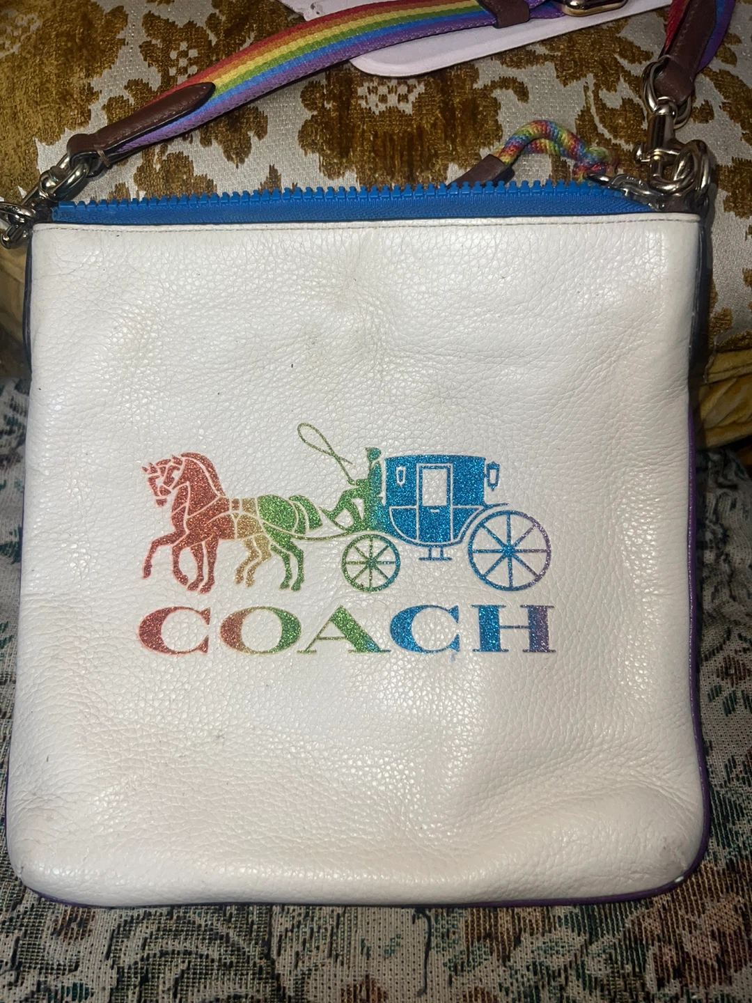 Coach White Leather Crossbody Bag with Rainbow Horse ⚽
