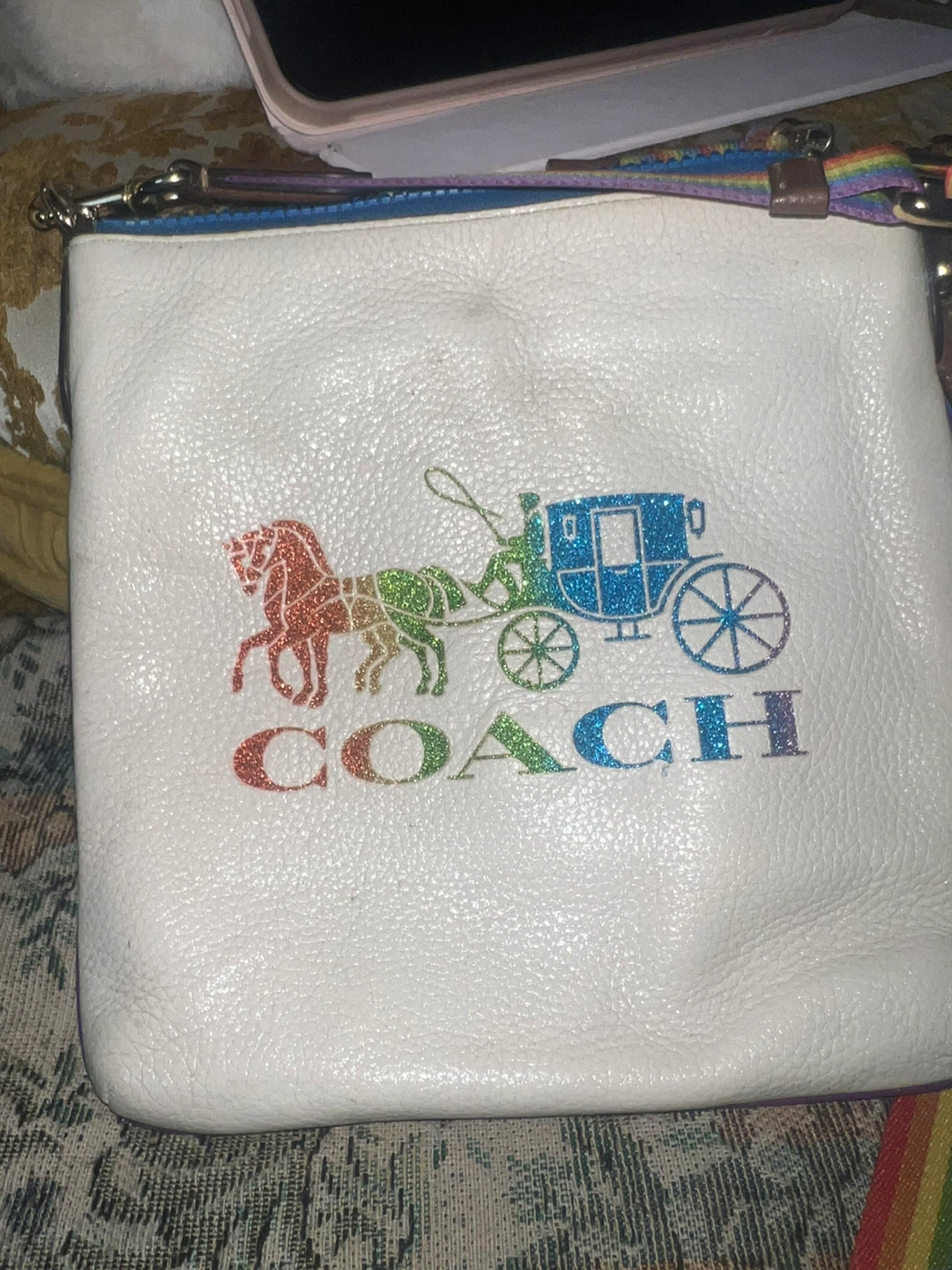 Coach White Leather Crossbody Bag with Rainbow Horse ⚽ - photo 4