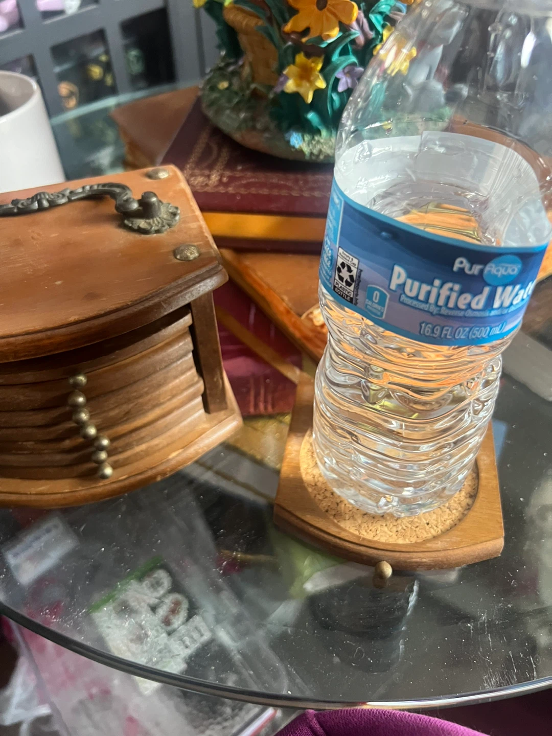 Vintage Wooden Coaster Set with Holder ⚽ - photo 2