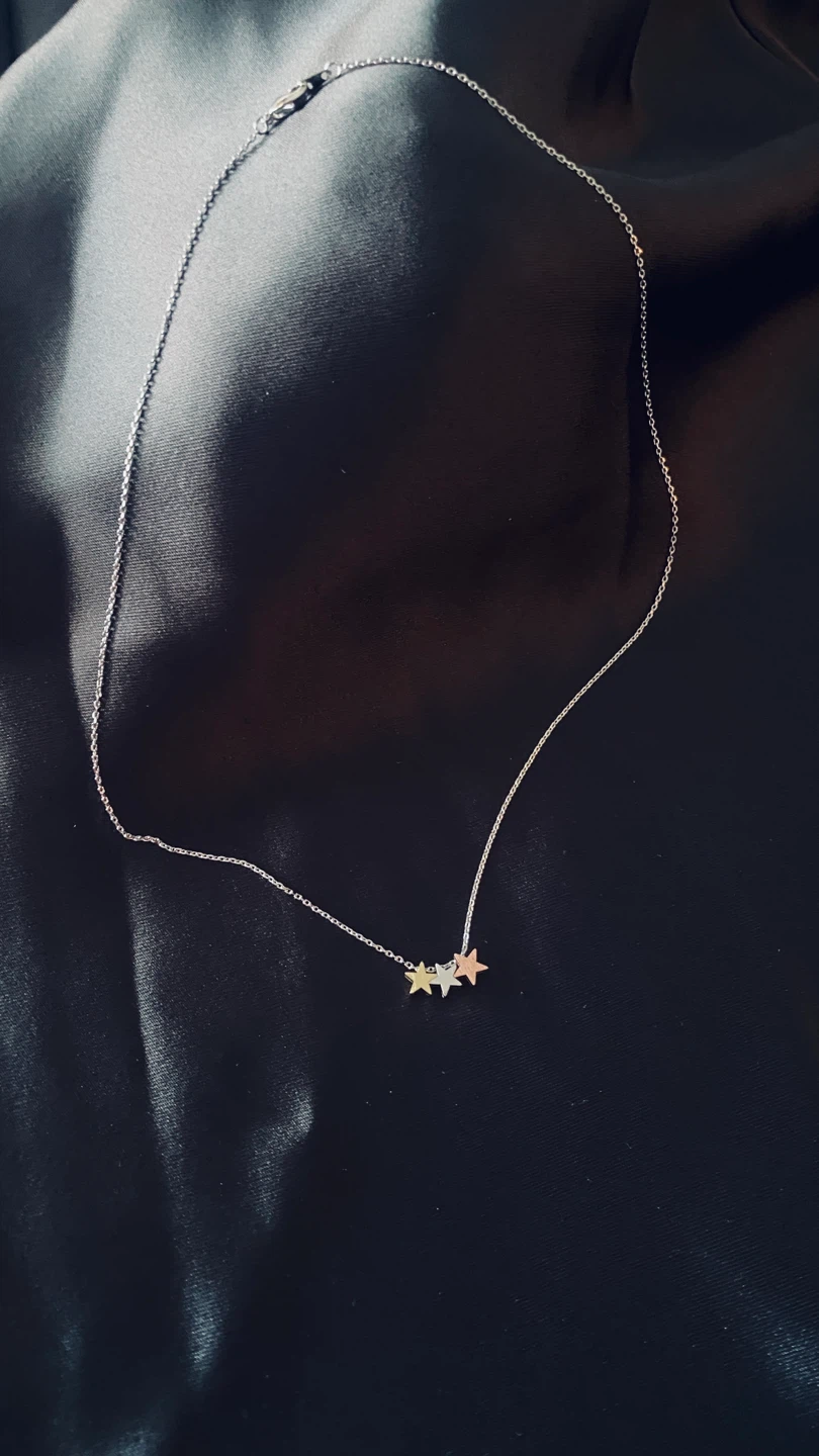 Silver-toned Necklace with Three Stars and Matching Earrings Set