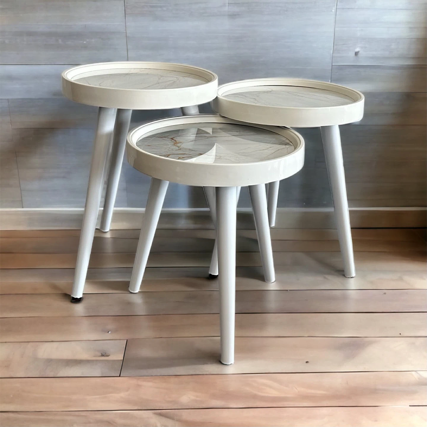 3-Piece Round Nesting Side Table Set, White