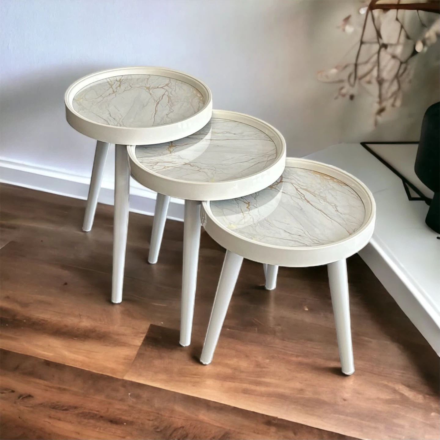 3-Piece Round Nesting Side Table Set, White - photo 2