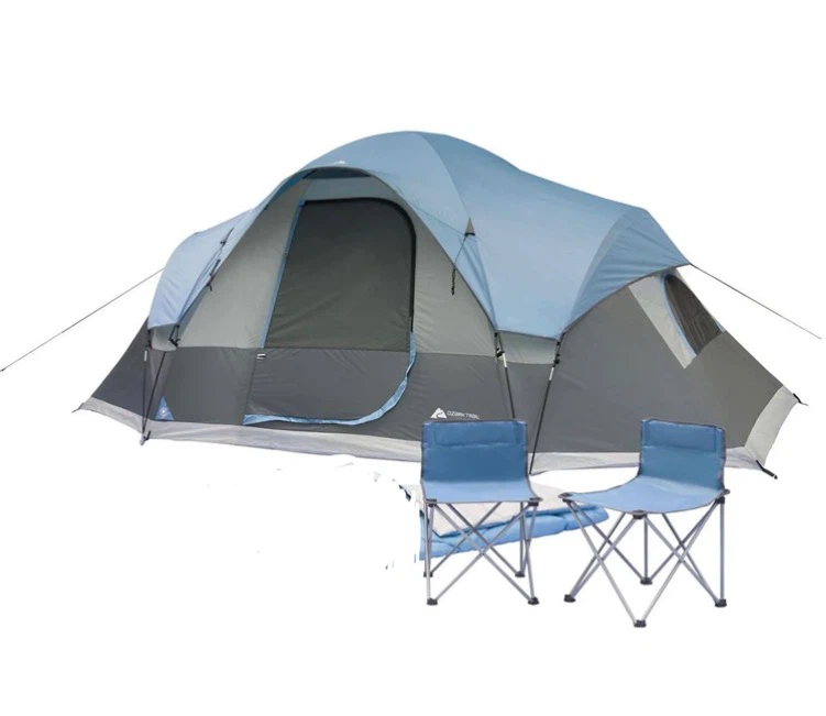 6-person tent and 2 camping chairs