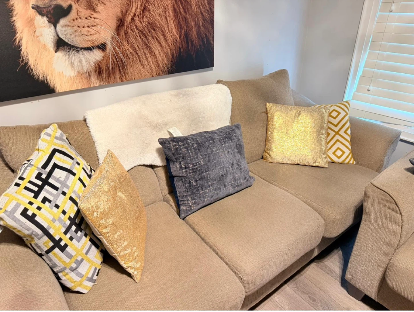 Tan Couch with Decorative Pillows - photo 2