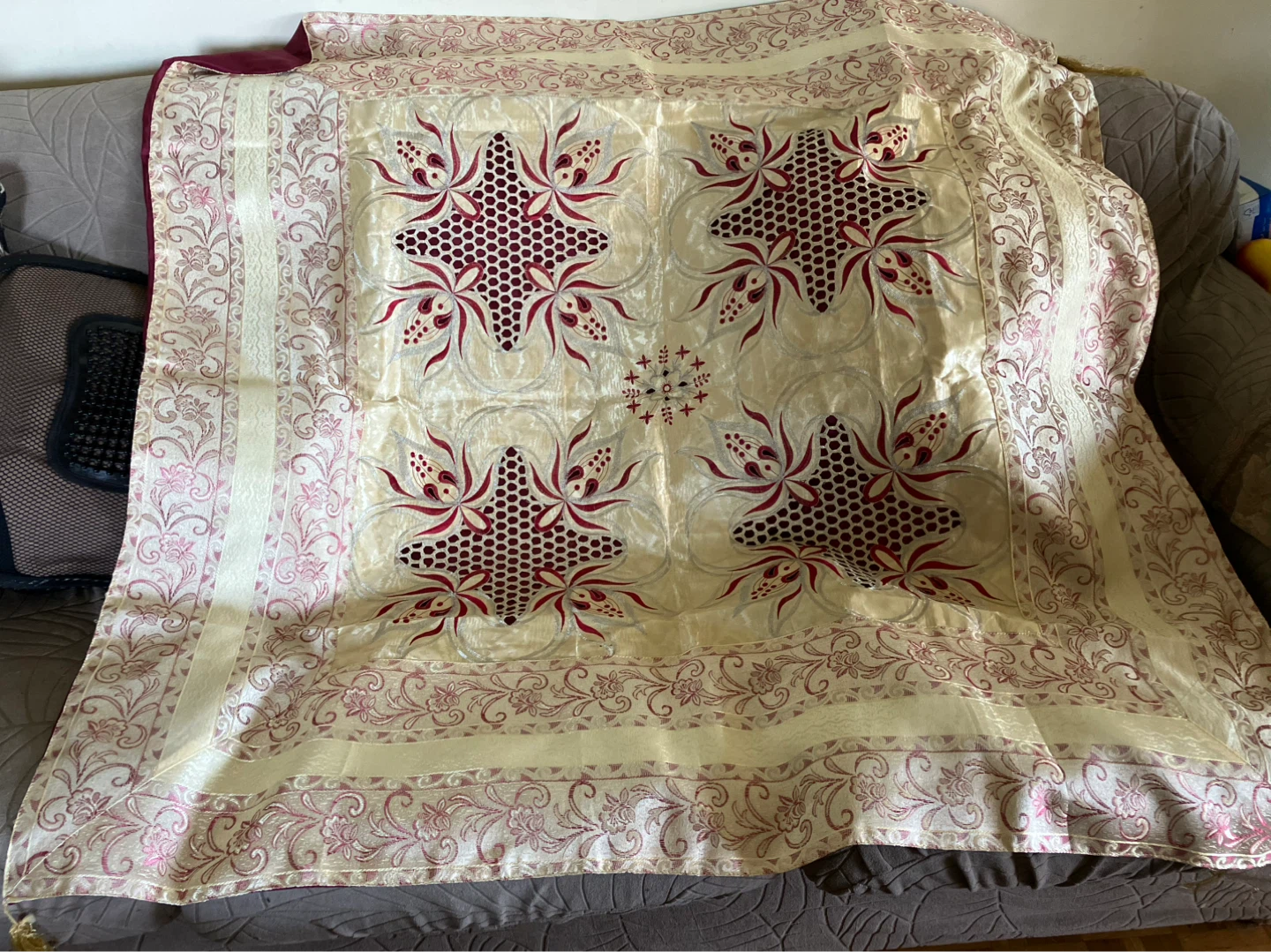 Embroidered Floral Cutwork Tablecloth-50” x 50”