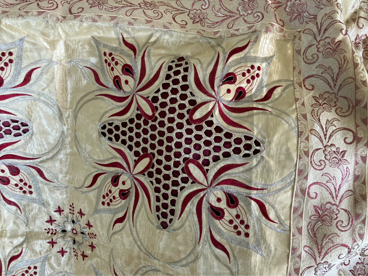 Embroidered Floral Cutwork Tablecloth-50” x 50” - photo 2