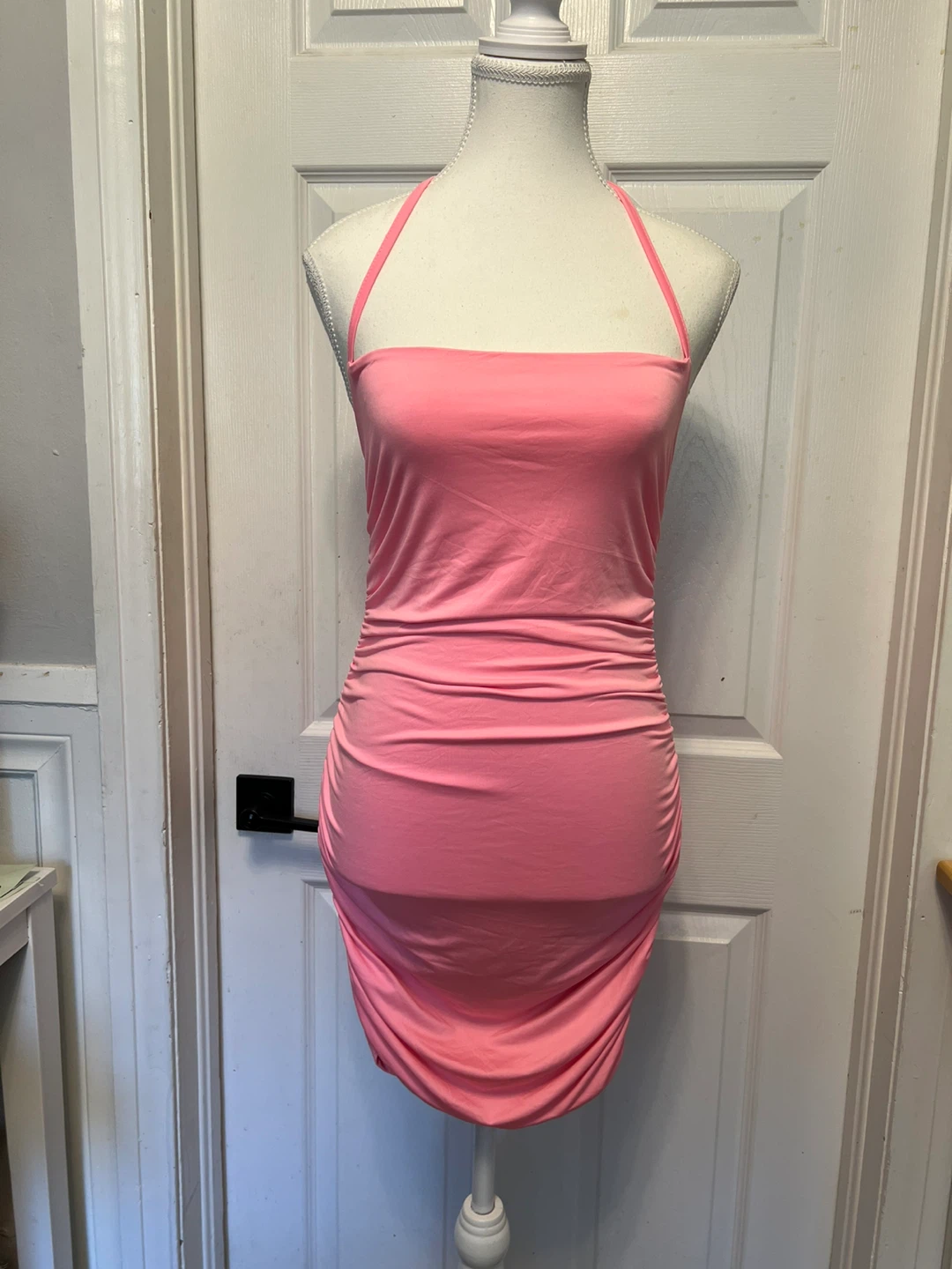 ⚽ (New)Pink Ruched Halter Dress- S