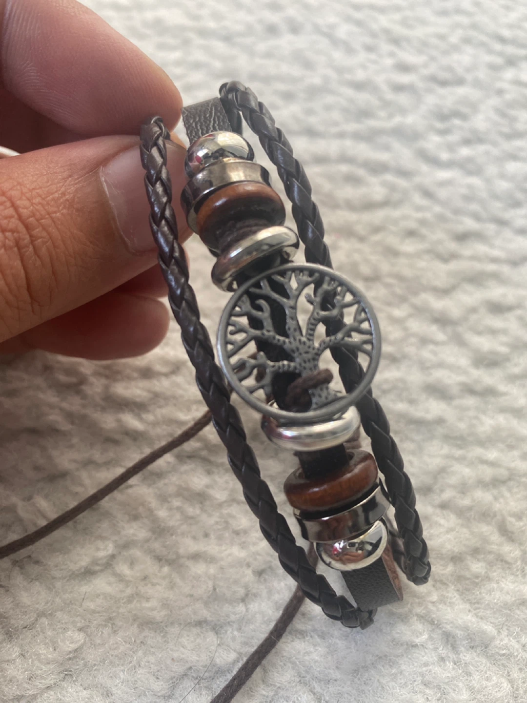 Men's Braided Leather Bracelet with Tree of Life Charm ⚽️