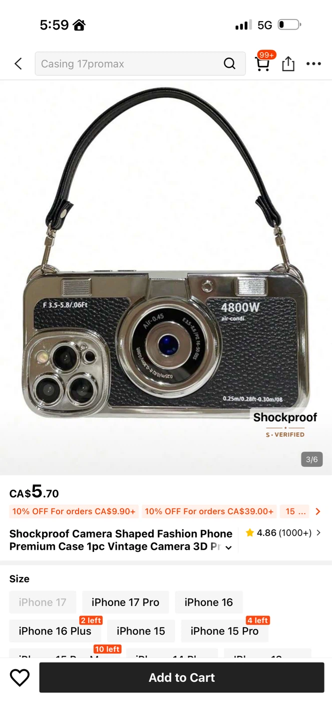 Shockproof Camera Shaped iPhone 17 pro Case