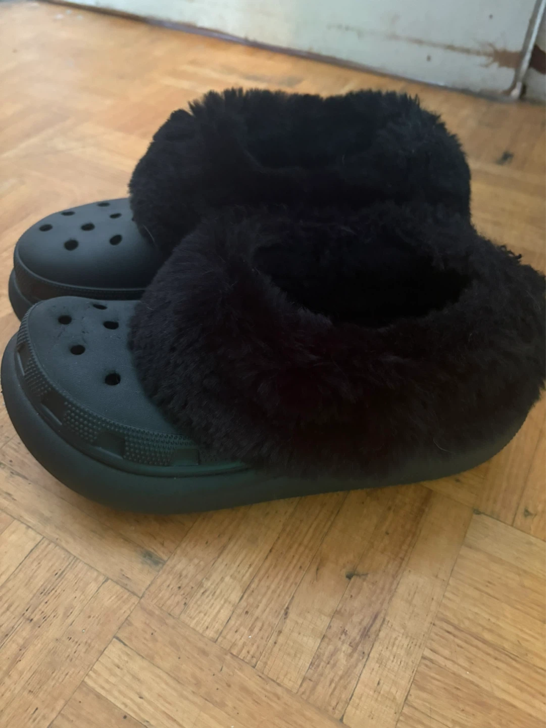 Black Crocs with Fur Lining