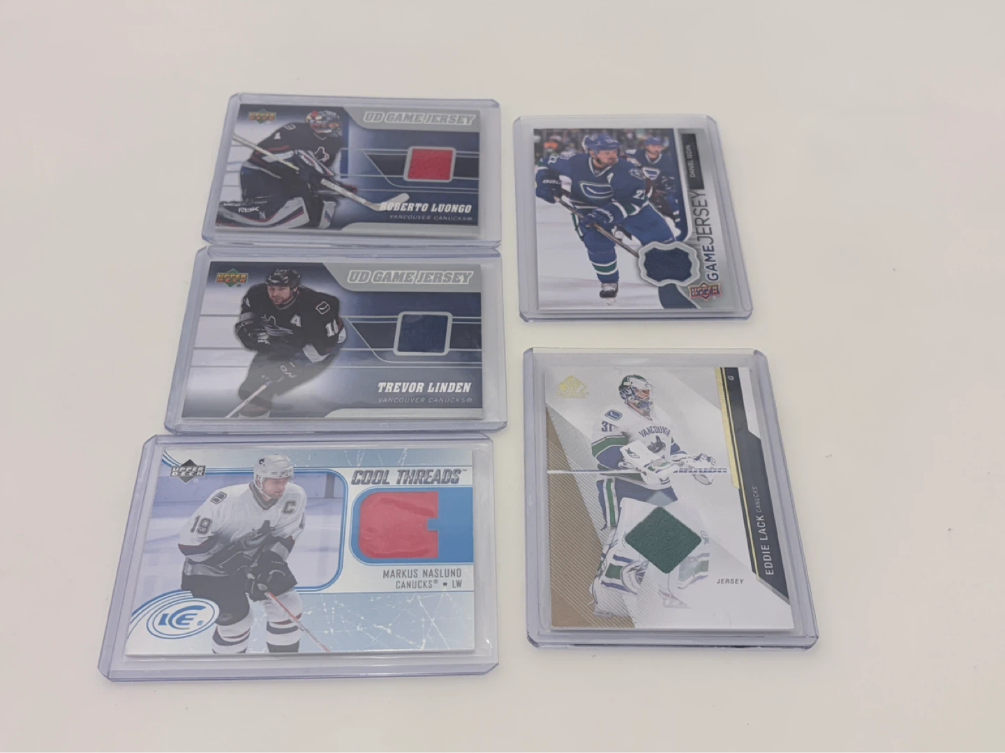 Canucks Game Used Jersey Cards Linden Naslund Luongo Sedin Lack