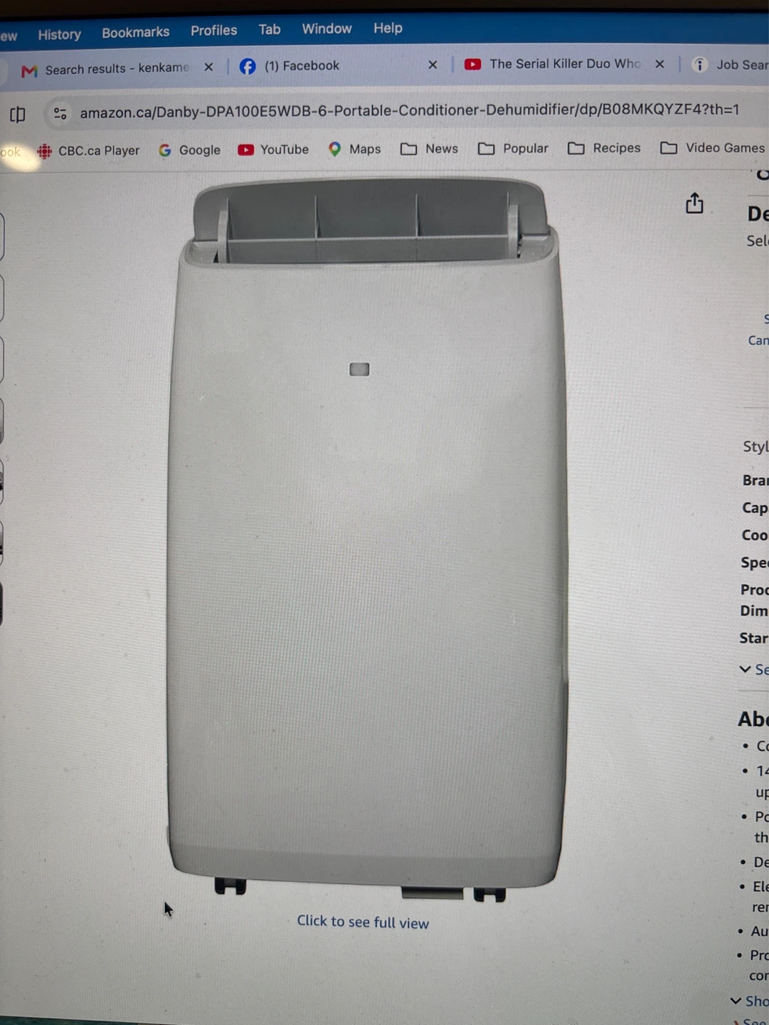 Danby 3-in-1 Portable Air Conditioner Dehumidifier Fan 14000 BTU