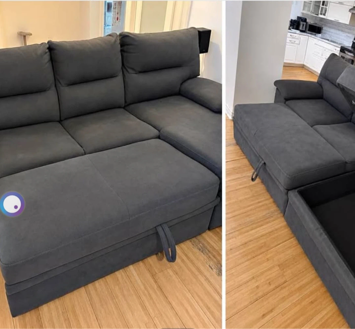 $170 Dark Grey Sectional Sofa with Storage Ottoman