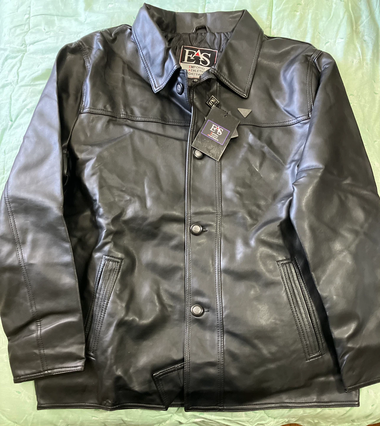 Emporio Athletic Sportswear Black Faux Leather Jacket XXL