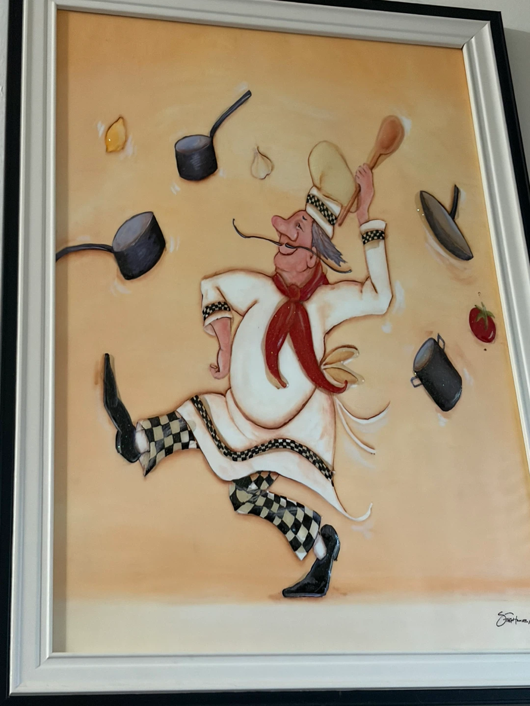 Framed Chef with Linguine Wall Art