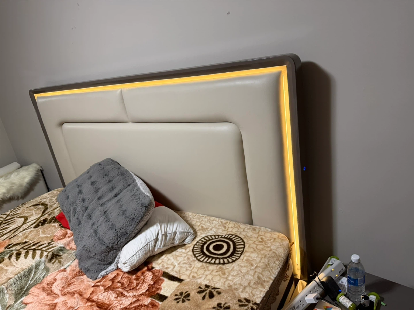 Modern Bed Frame with LED Headboard and Integrated Nightstands - photo 3