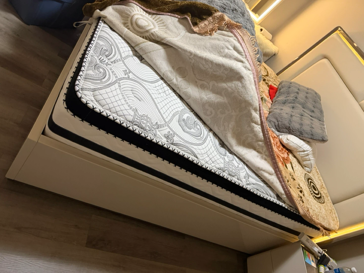 Modern Bed Frame with LED Headboard and Integrated Nightstands