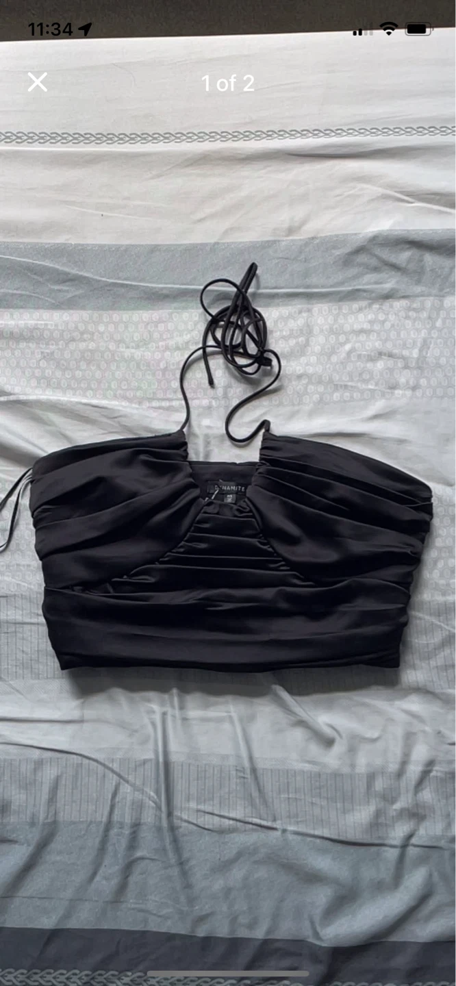 DYNAMITE Black Ruched Halter Crop Top