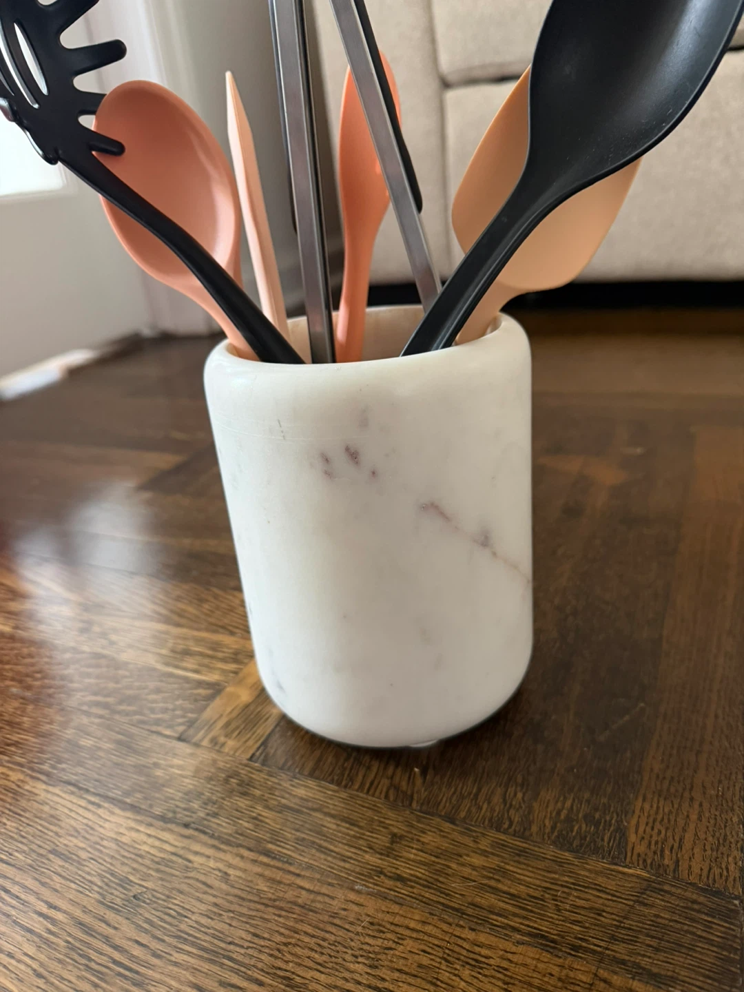 Marble Utensil Holder with Kitchen Utensils