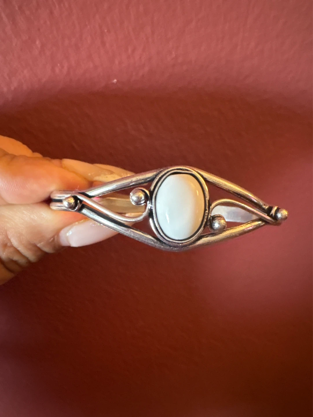 ⚽️ Silver Tone vintage Cuff Bracelet with White Stone - photo 5