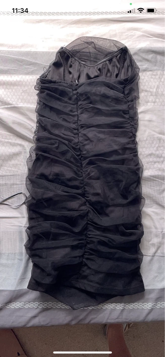 PrettyLittleThing Black Ruched Tulle Dress
