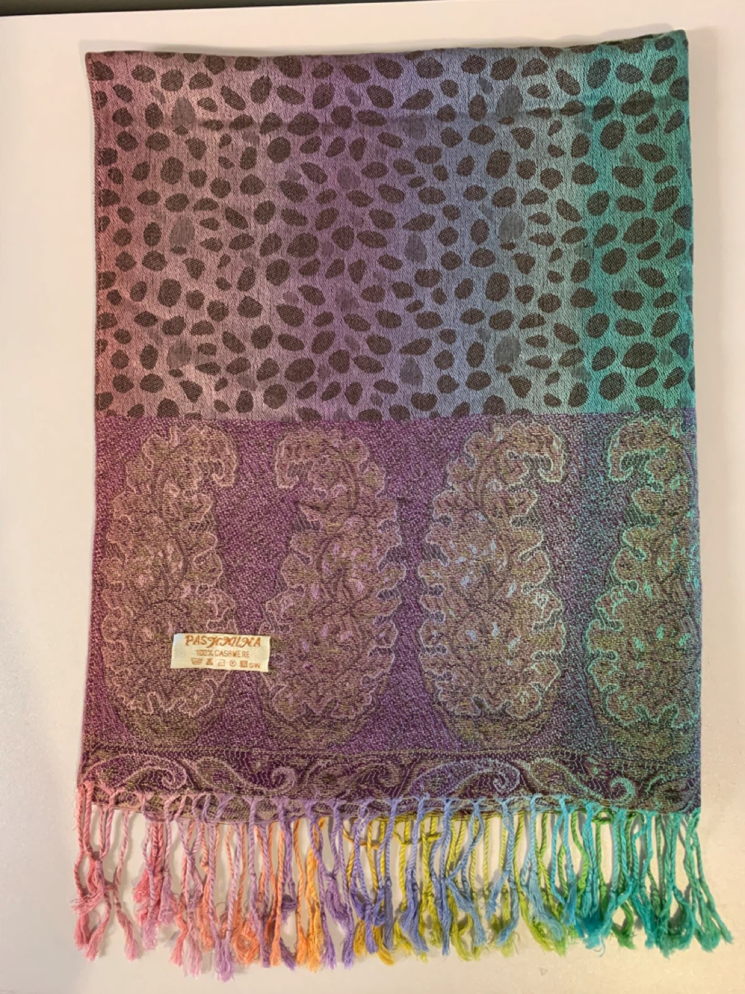 ⚽️ 100% Cashmere Scarf - Rainbow Paisley - photo 2