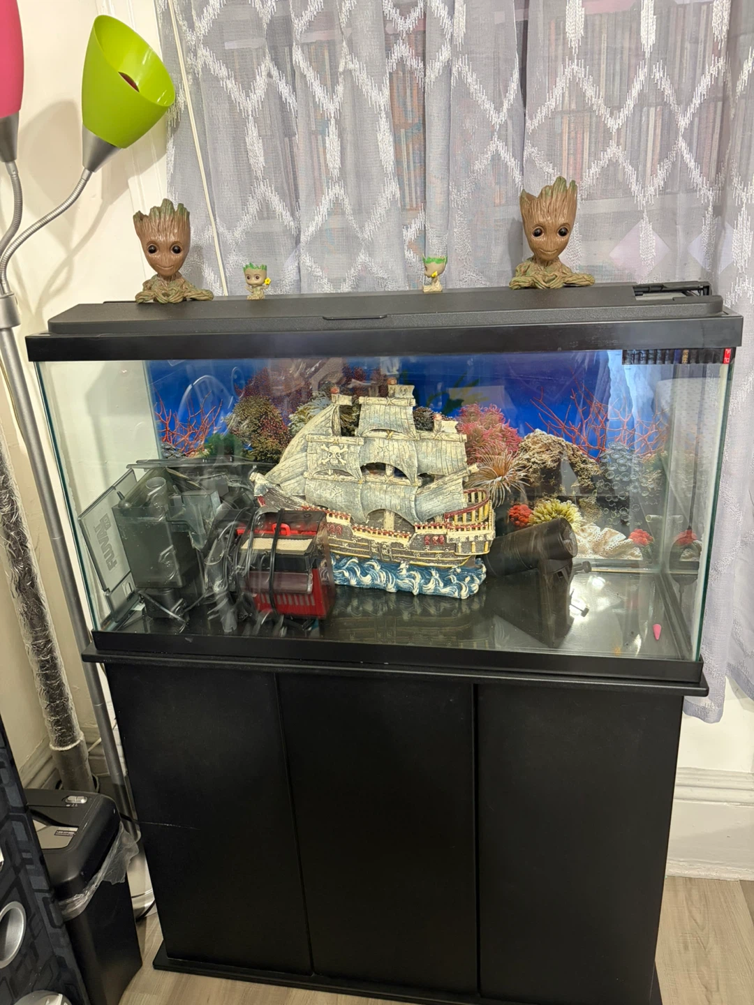 Large Aquarium with Stand and Decor