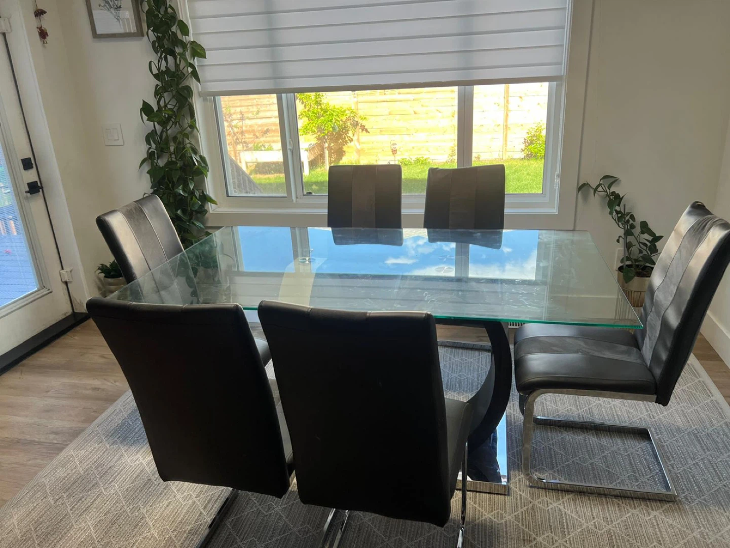 Glass Dining Table with Modern Base & Coffee Table