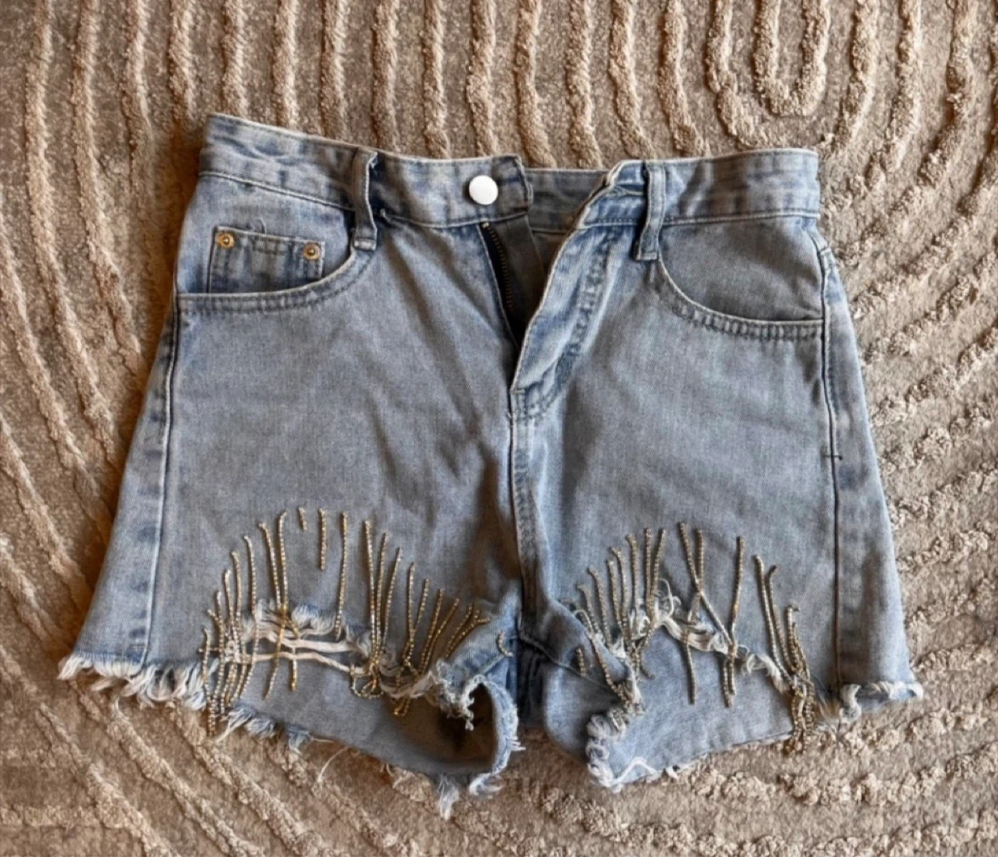 Light Wash Denim Shorts with Embellishments