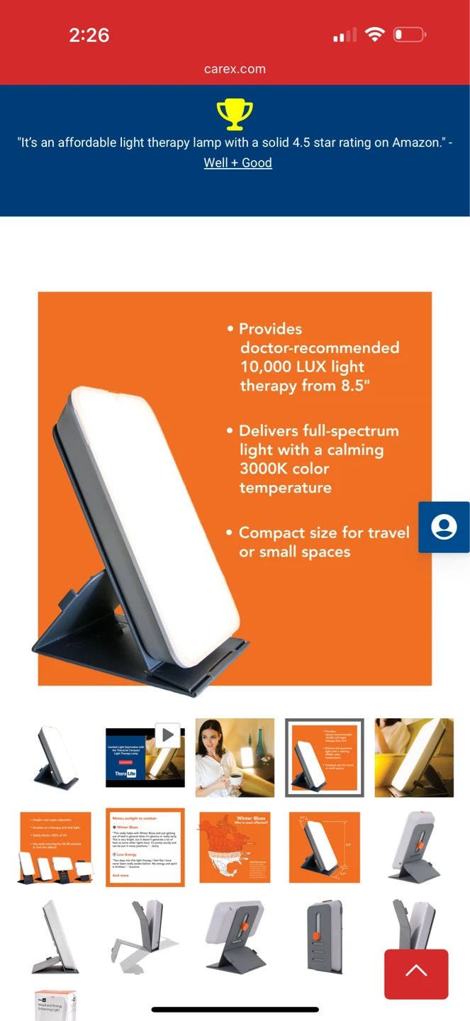 THERALITE 10,000 LUX MOOD AND ENERGY BRIGHT LIGHT THERAPY LAMP - photo 2