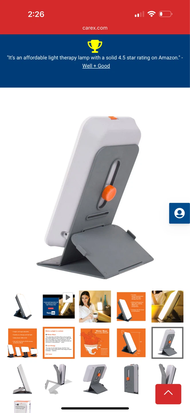 THERALITE 10,000 LUX MOOD AND ENERGY BRIGHT LIGHT THERAPY LAMP