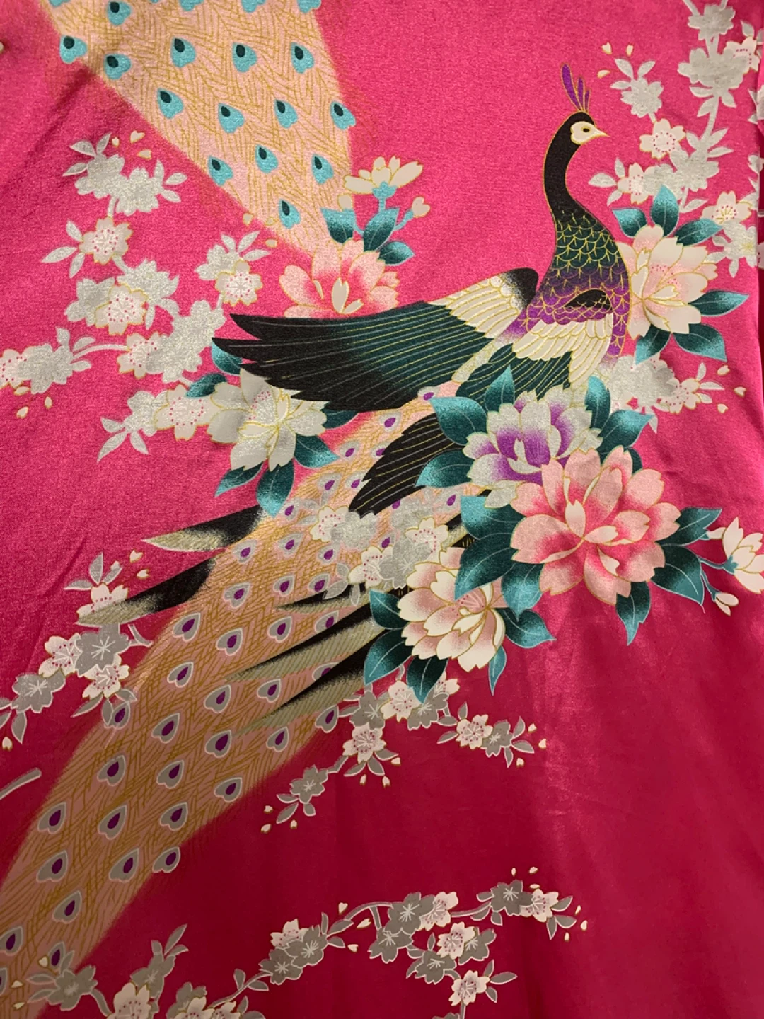 ⚽️ Women's Pink Peacock Kimono Robe 70% Silk - photo 4