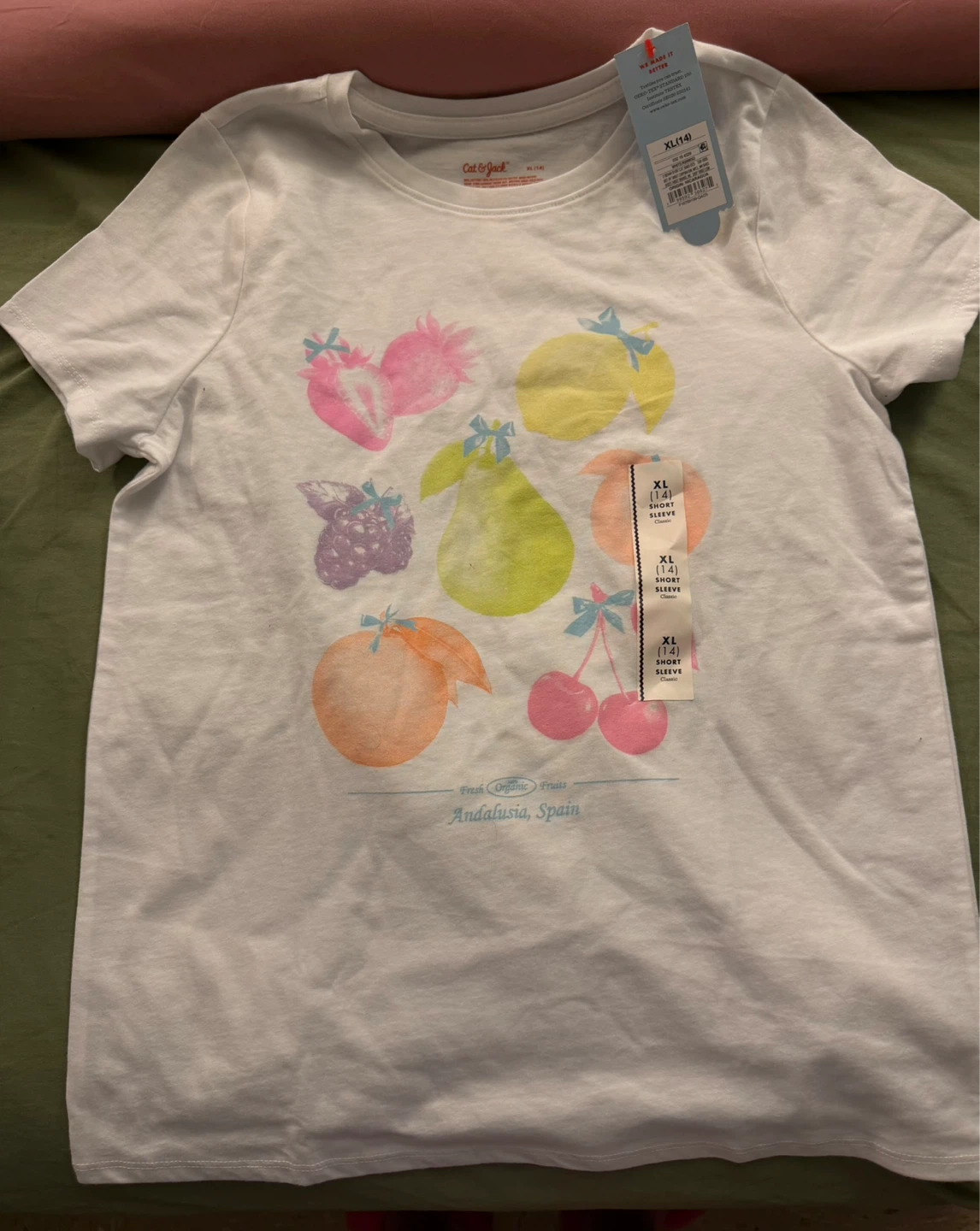 Cat & Jack Girls XL(14) White Fruit Graphic T-Shirt