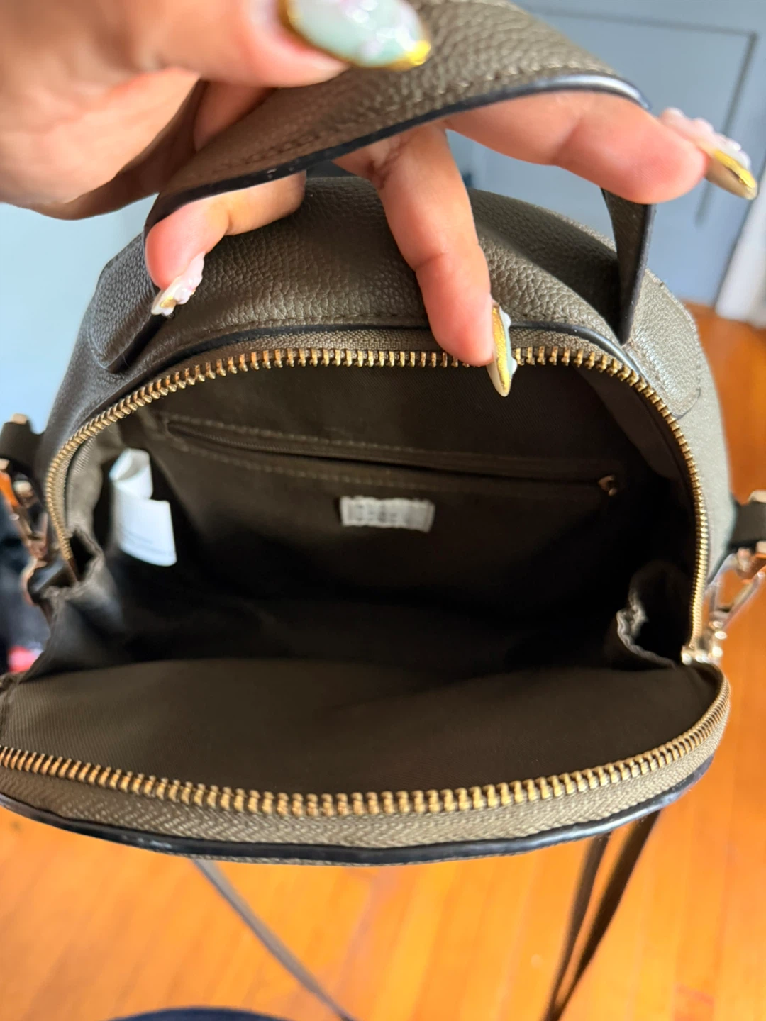 Khaki Faux Leather Mini Backpack - photo 2