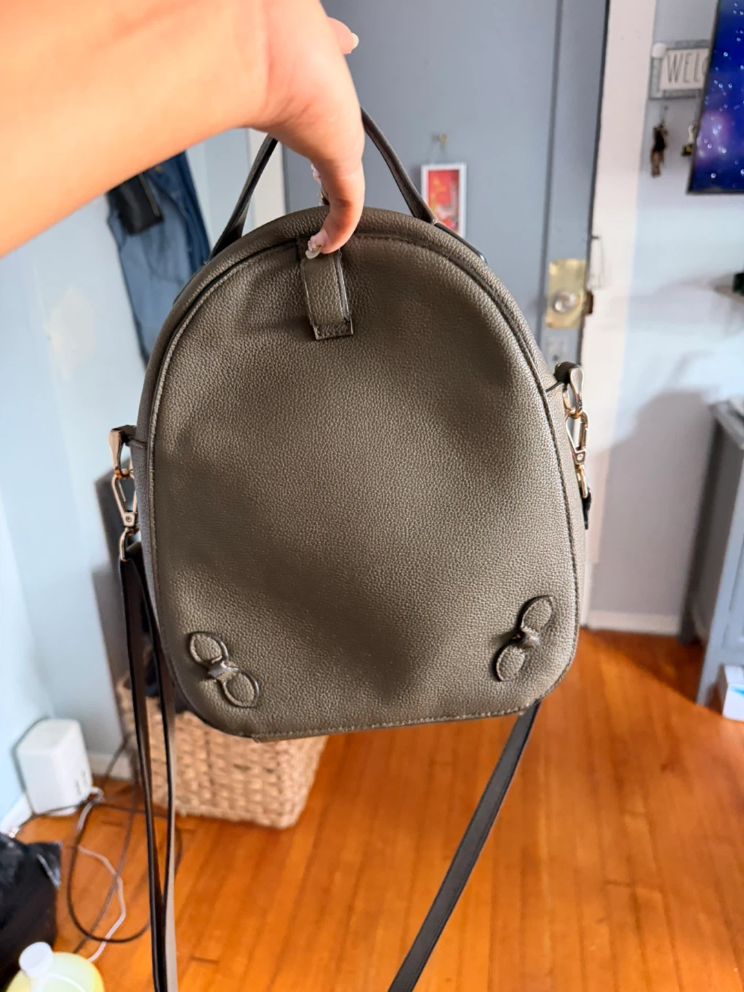 Khaki Faux Leather Mini Backpack - photo 4