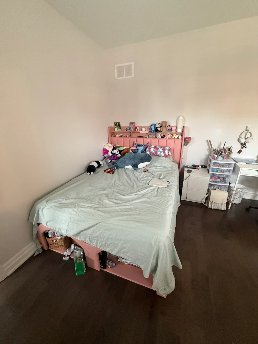 Pink Quin Bed Frame with Shelves Full set