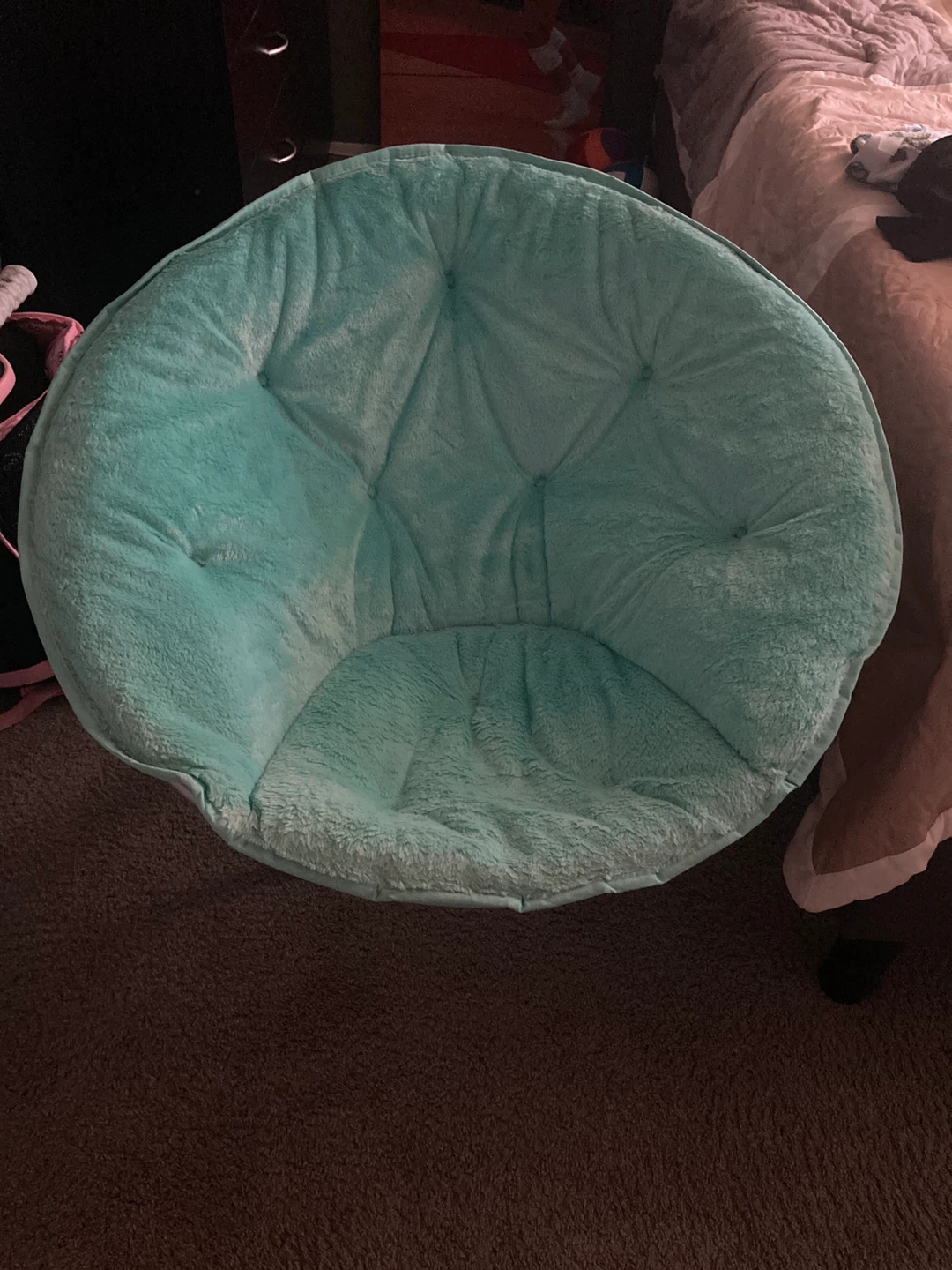 Teal Faux Fur Saucer Chair