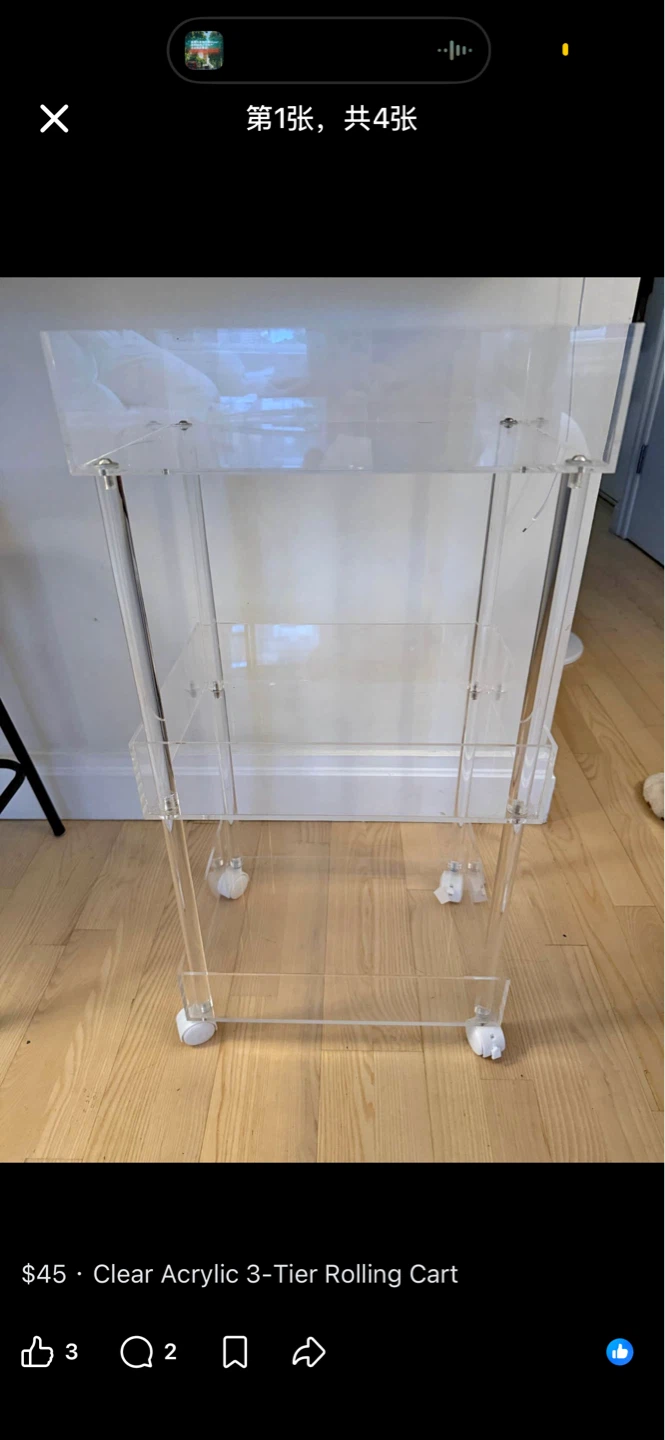 Clear Acrylic 3 tiers Rolling Storage Cart
