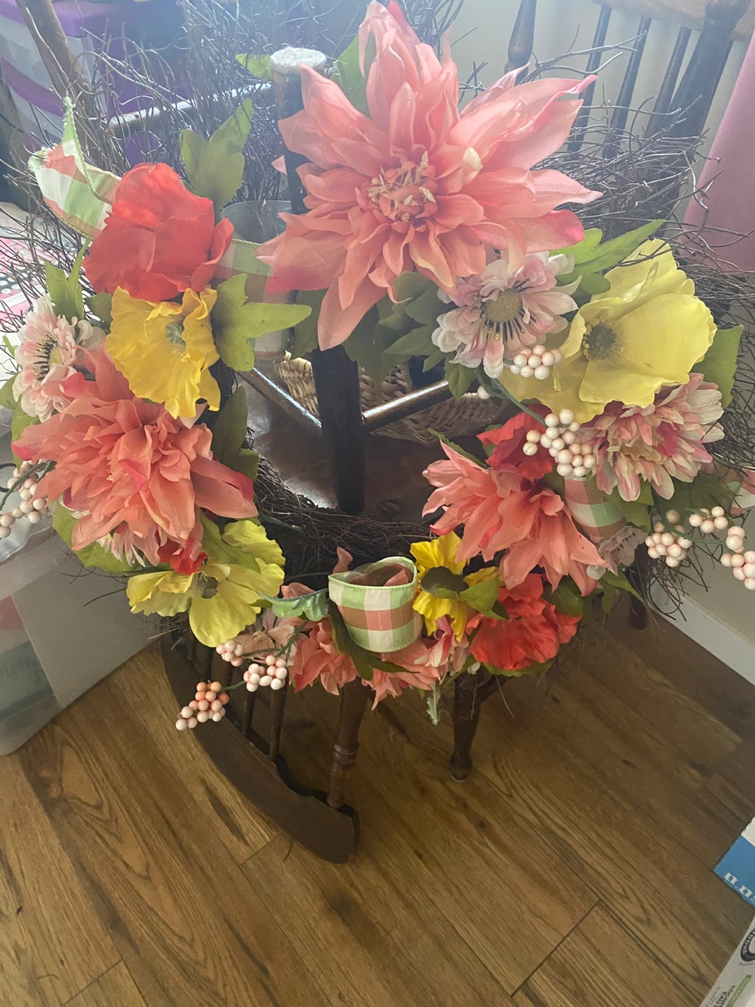 Floral Wreath with Pink, Yellow, and Red Flowers - photo 2