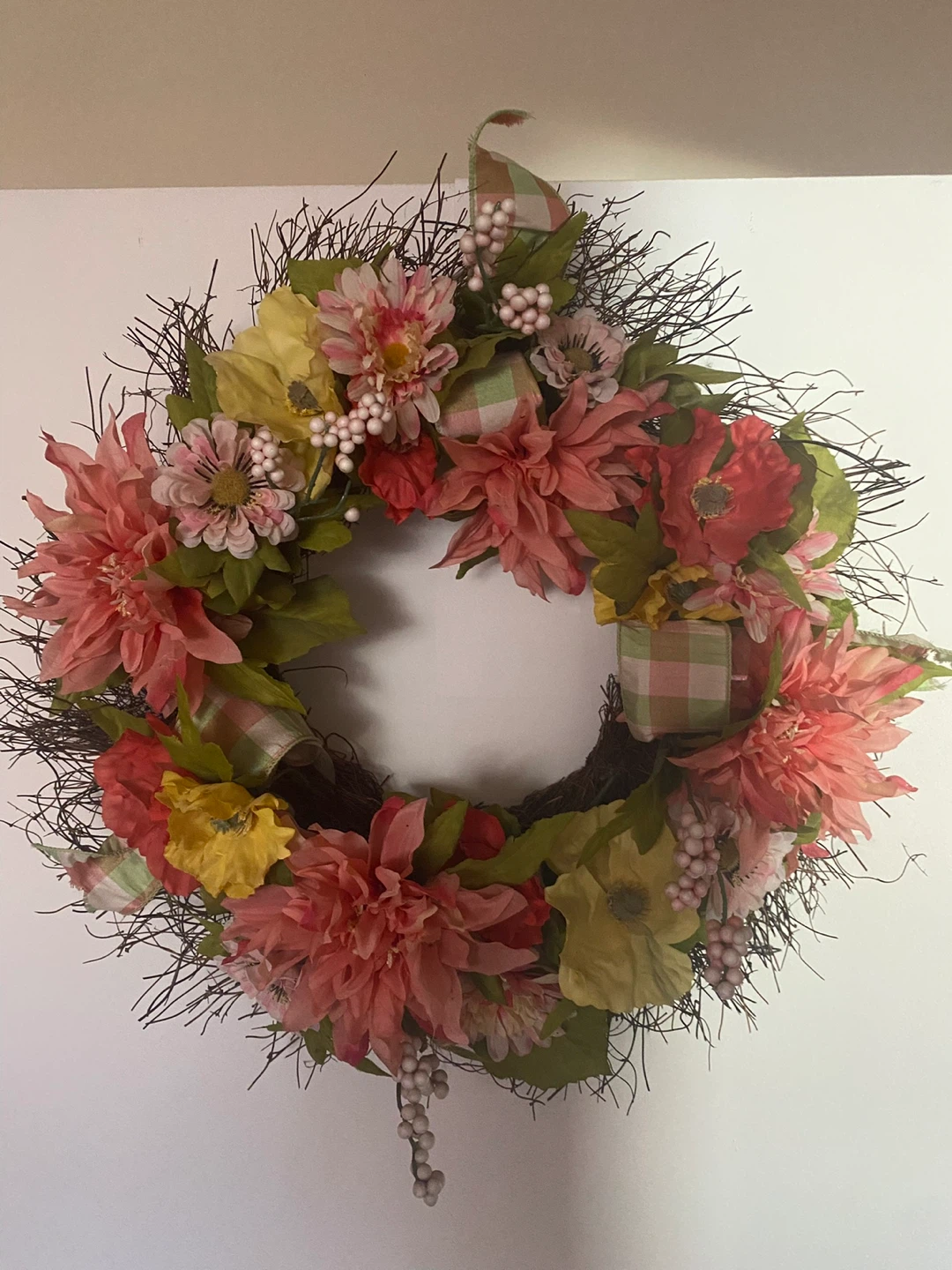 Floral Wreath with Pink, Yellow, and Red Flowers